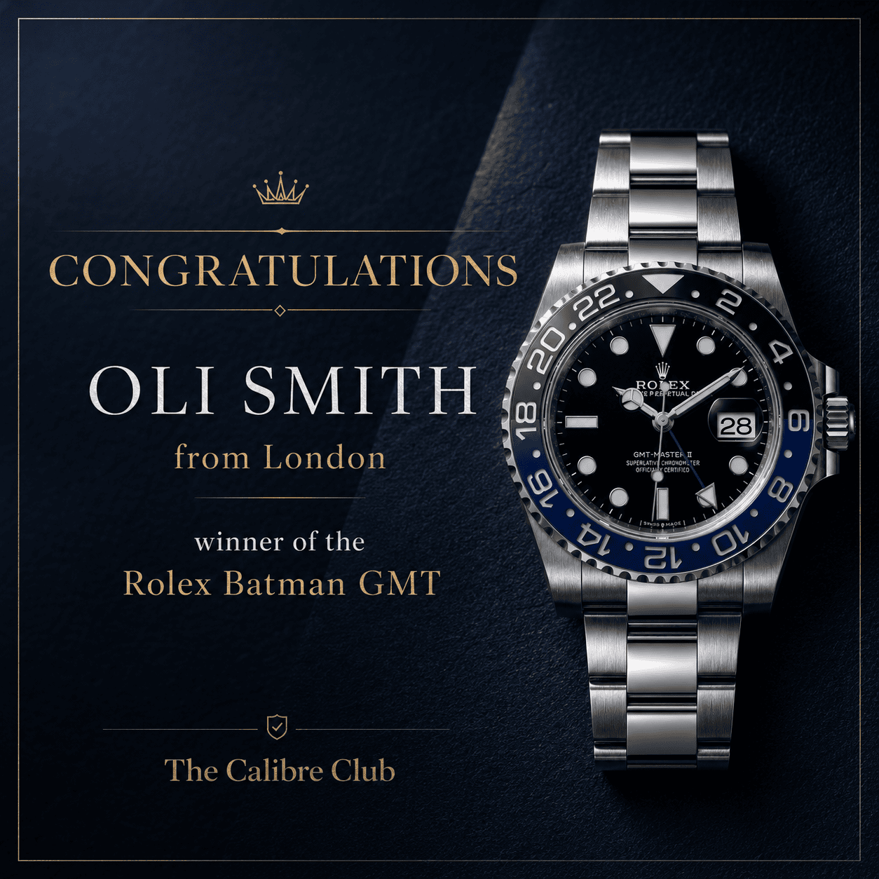 Oli Smith — winner of the Rolex GMT-Master II Batman